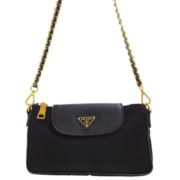 Prada Nylon Chain Mini Shoulder Bag Black - Picture 1 of 9